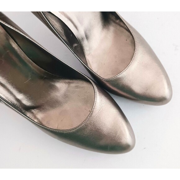 GUCCI Silver Blush Metallic Leather Platform Heels Sz 8 Made in Italy Wood Heel - Picture 6 of 16